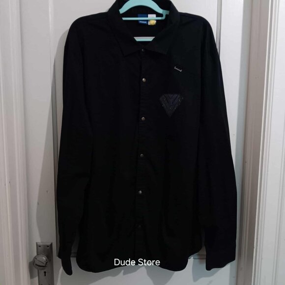 Reebok Snap-Button Men's Shirt w/ Glitter Diamond Logo - Size XXL - Solid Black - Picture 1 of 7